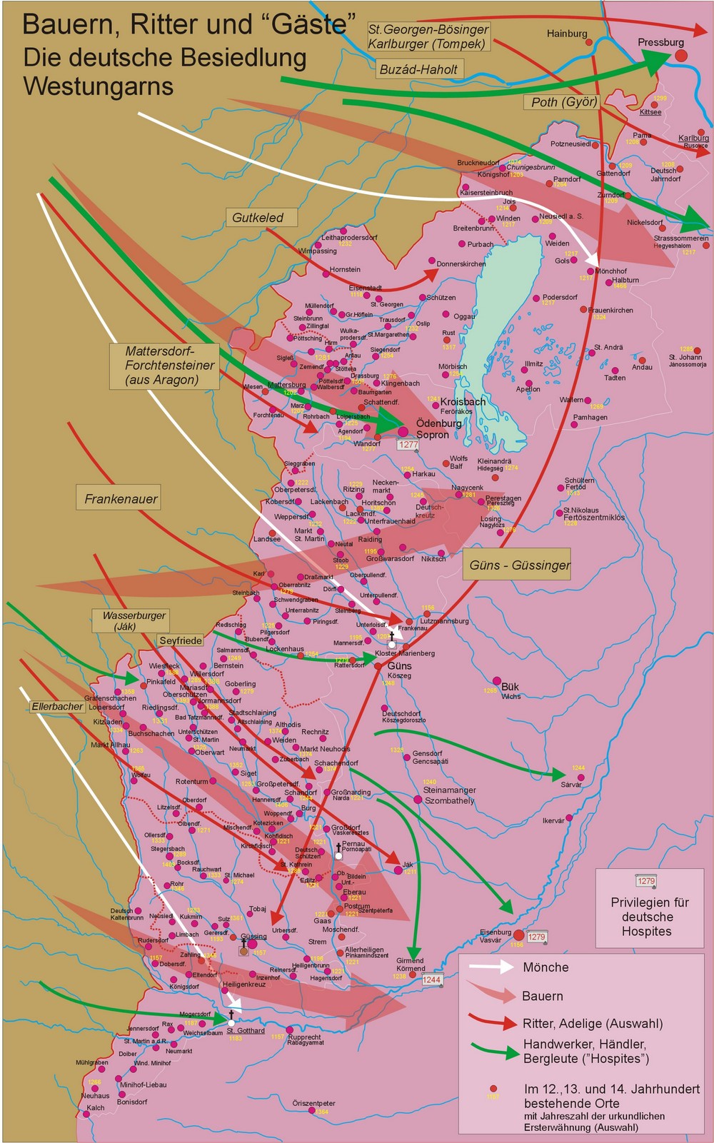 Zu sehen sind die ersten deutschen Siedlungen auf dem heutigen burgenländischen Raum.